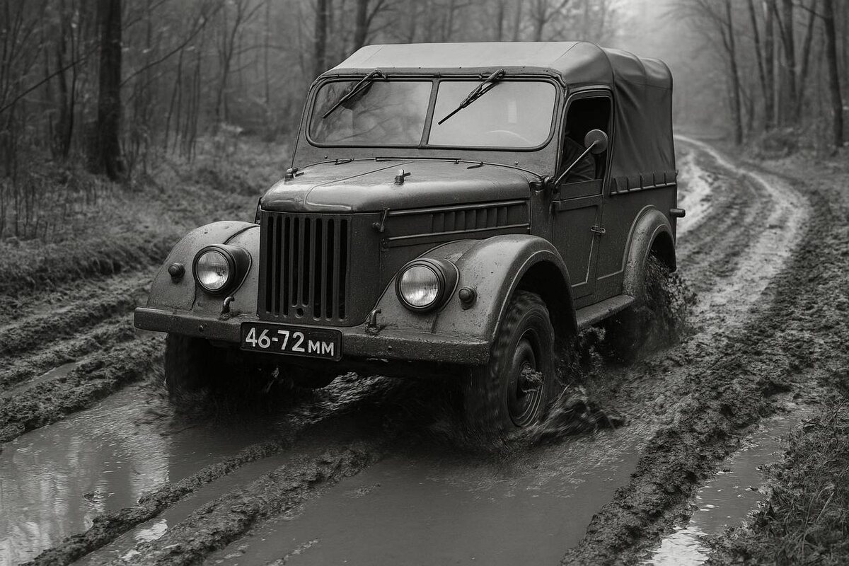 ГАЗ-69 на бездорожье. Источник: ИИ