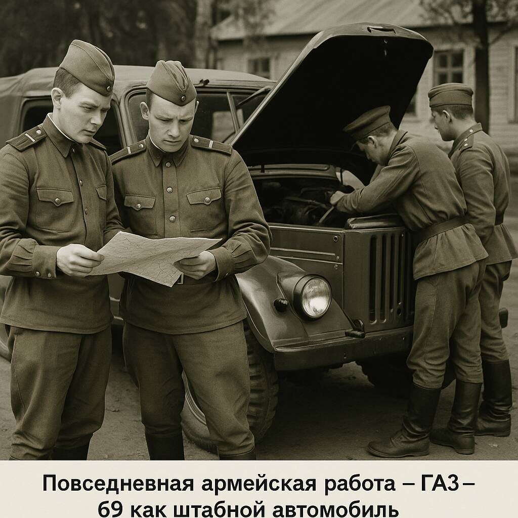 Советские солдаты у ГАЗ-69. Источник: ИИ