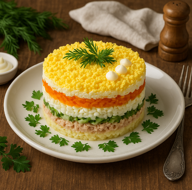 Мимоза — консервированная рыба, яйца, морковь, лук рецепты от Дарики