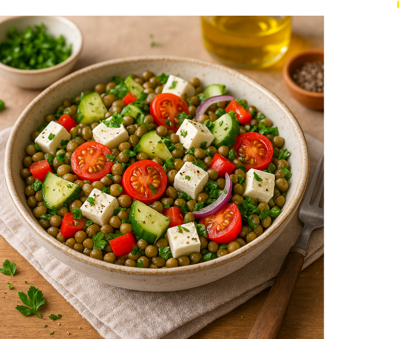 Салат с чечевицей, сыром и овощами рецепты от Дарики