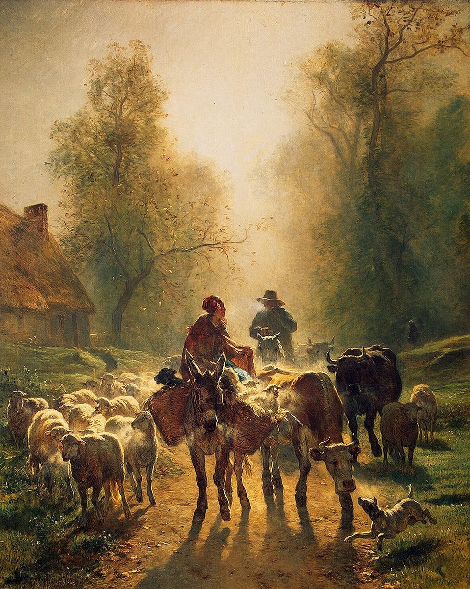 "Отправление на рынок", К. Тройон, 1859 г. Барбизонская школа