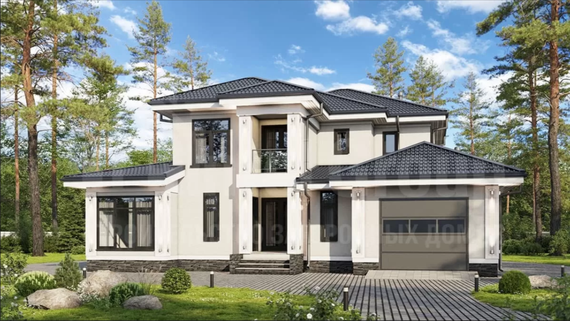 Проект двухэтажного каркасного дома Алмере, площадь 284,5 м2. Стоимость строительства от 8,25 млн. Точную цену уточняйте по телефону: +7 (499) 588-86-26. 