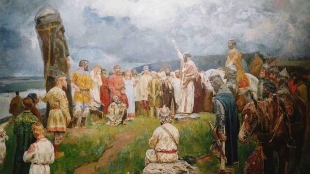 Сбрасывание статуи Перуна в Днепр