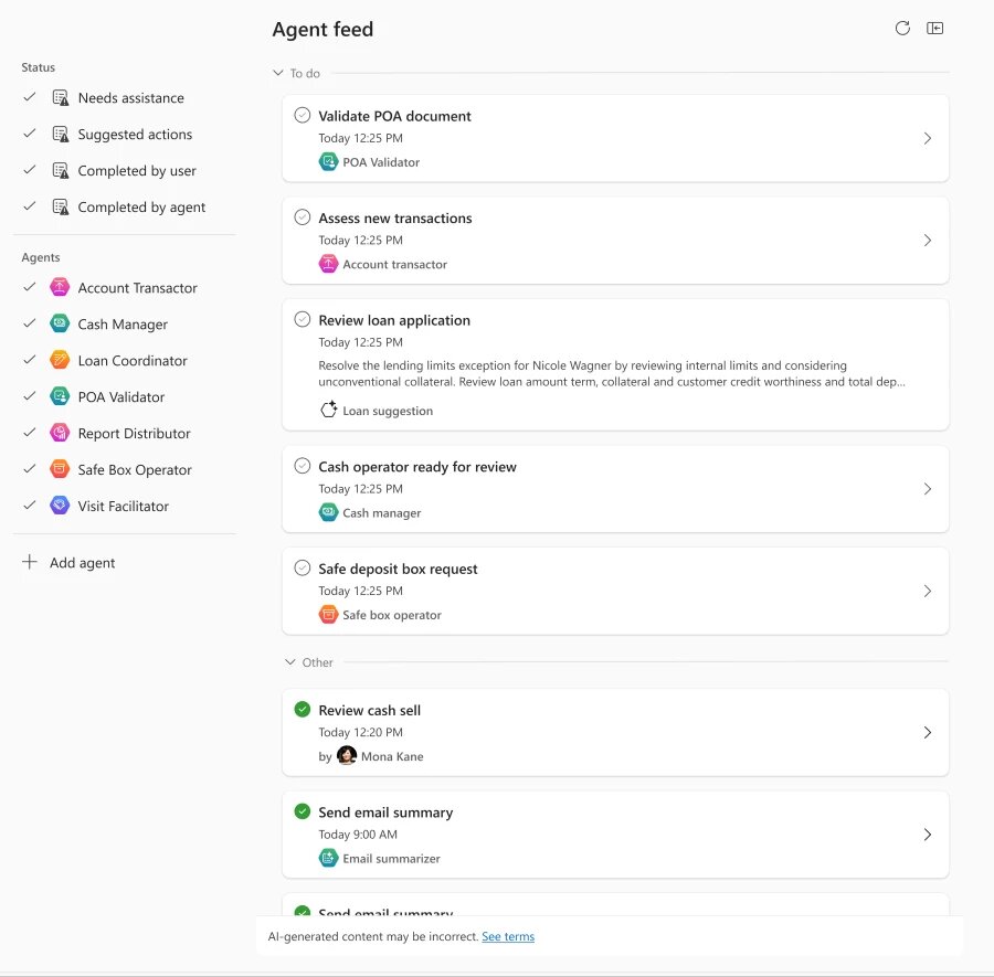 Изображение: Microsoft. Функция "Лента умных агентов" в "Microsoft Power Apps".