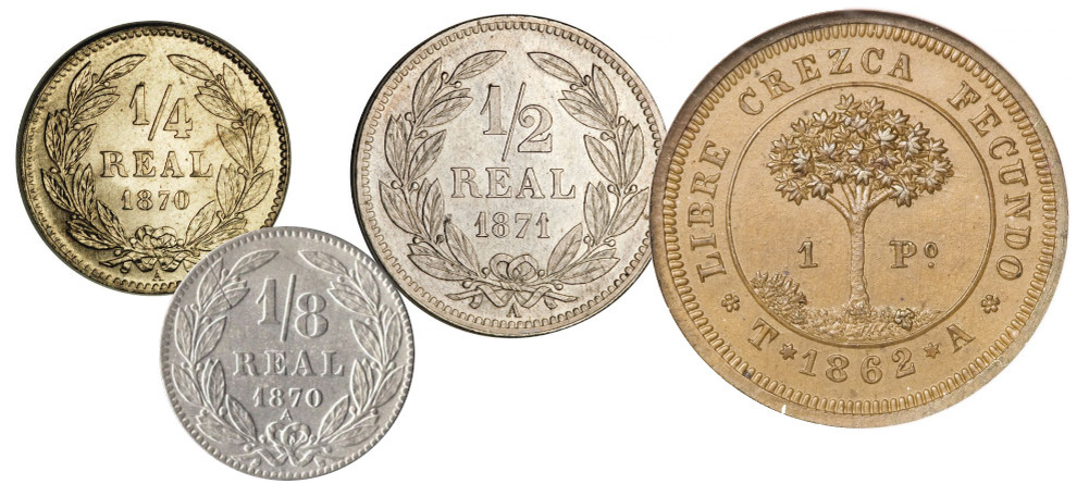    Монеты Гондураса 1862-1871 - серебряный песо и медные сентаво