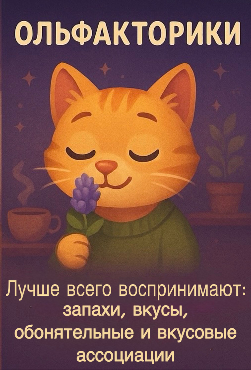 👃 ОЛЬФАКТОРИКИ (Обонятельный и вкусовой тип. Редкий, но важный).
🧸Их успокаивает: знакомые ароматы, запах мамы, запах дома
🕗Что учесть в режиме: новые запахи (ароматизированные свечи, кремы и даже еда) могут нарушить ритуал
📚Подходящие ритуалы:
– Крем перед сном с привычным запахом                                                                                              – Распыление масла лаванды (совсем немного)
– Пижама с запахом мамы
– Лёгкий перекус с «успокаивающим вкусом» (если это в рамках режима)
– Ароматная ванна или эфирное масло (если подходит и нет аллергии)
💡 Совет: Не переусердствуйте с ароматами. Для таких детей важно, чтобы запахи были тонкими, знакомыми и стабильными.
