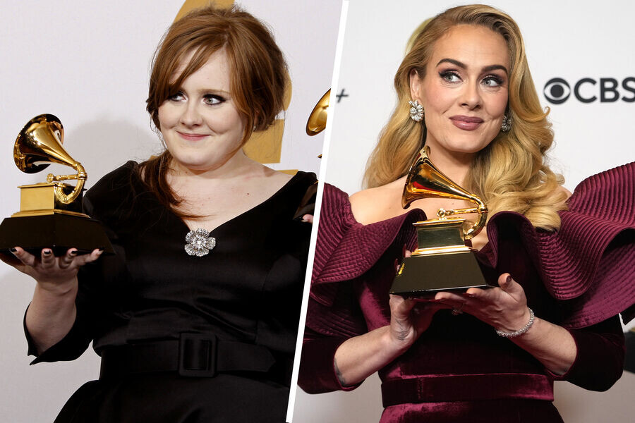 Певица Адель "до" и "после". Фото из соцсетей.