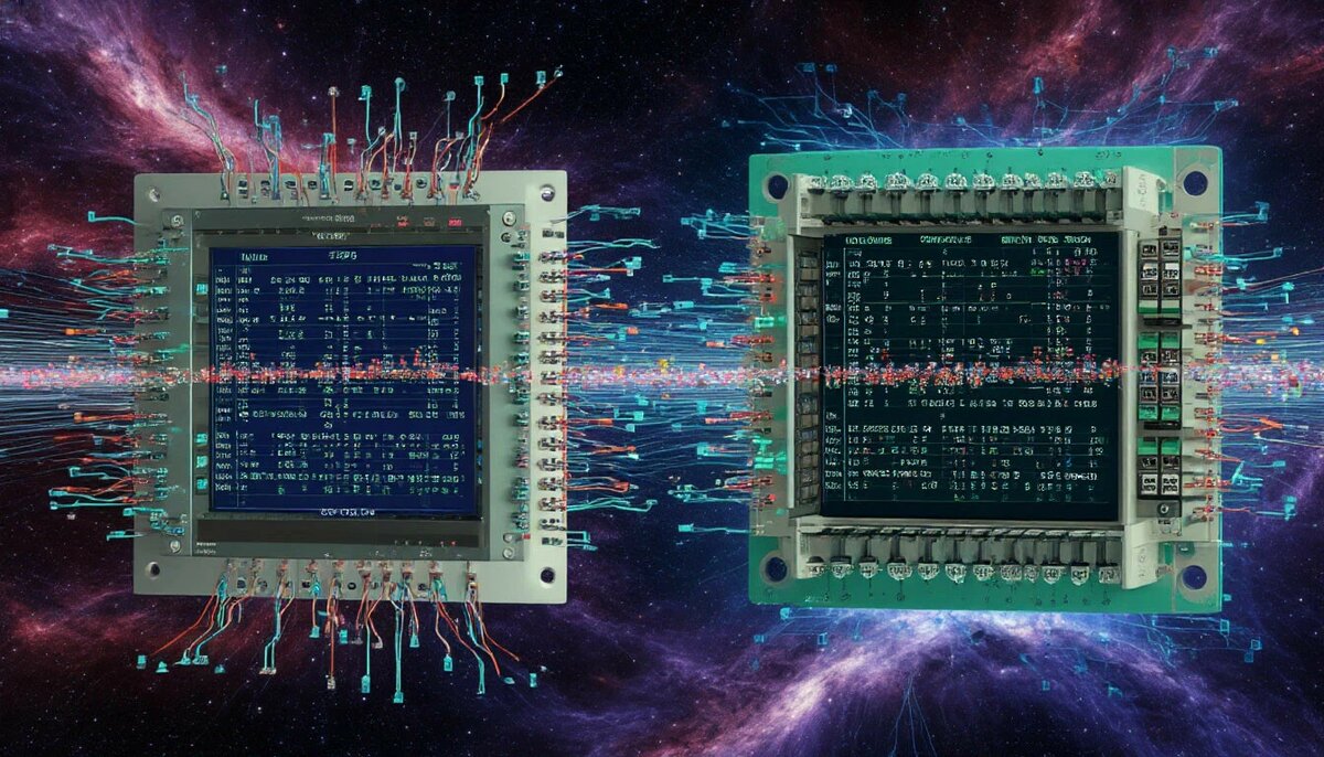 Организация передачи данных Modbus RTU/ASCII через RS-232 по Ethernet с использованием двух шлюзов MGate. Фэнтэзи, сюрреализм, Неземная красота, бесконечная детализация и экспозиция, эстетика. Визуализация передачи пакетов информации через сеть Ethernet.