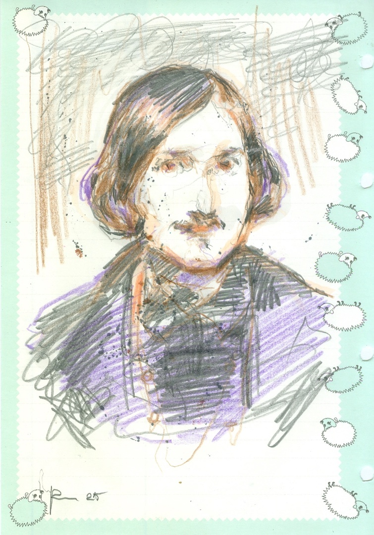 Иванищев Р. Набросок с портрета Гоголя, кисти Моллера №1. 2025