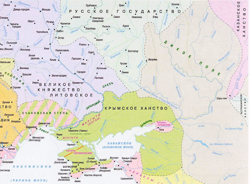 Примерная карта Крымского ханства в конце 15го века. Из открытых источников