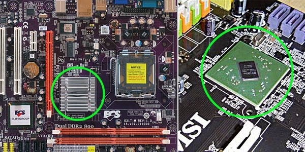 На первом фото чипсет под алюминиевым радиатором, на втором фото без него.