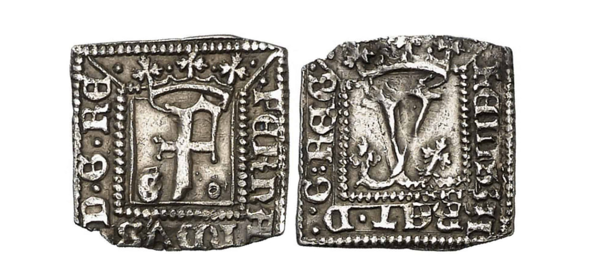 Испанская монета XV века достоинством в одну восьмую королевского реала (octavo de real)