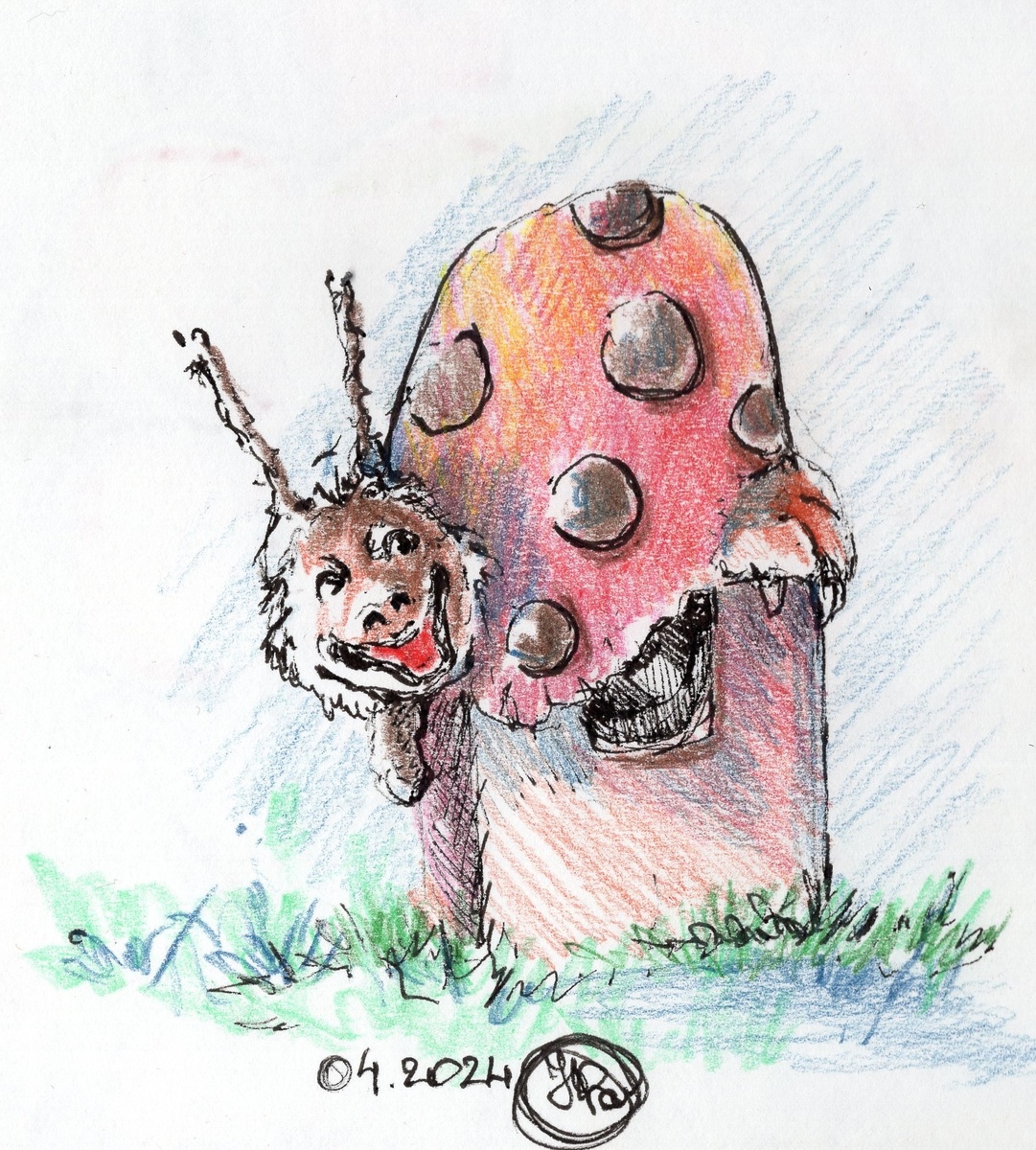 В прошлом году рисовала такое забавно-фэнтазийное создание на ДР чудесной девушке, чтобы она улыбнулась.