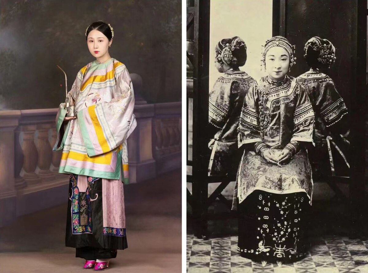 Справа: одежда женщин династии Хань в конце династии Цин. https://www.cls.cn/detail/775071