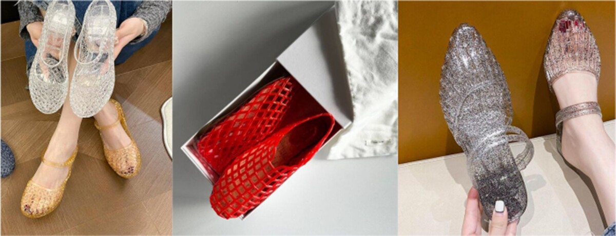    Стилисты считают желейную обувь не просто модным трендом, а важным элементом гардероба для тех, кто следит за модой и хочет быть в центре внимания. Фото с сайтов масс маркета.