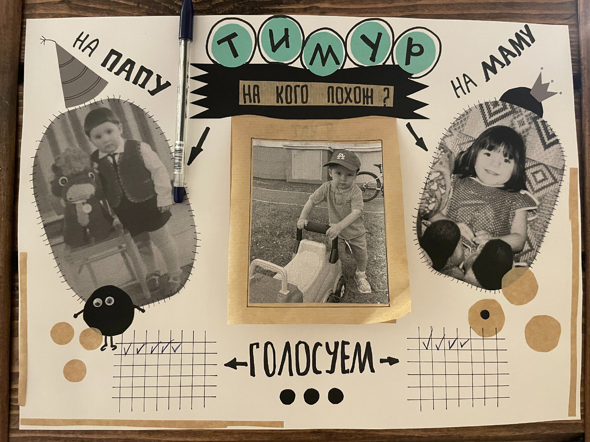 Стенгазета "На кого похож?". Отличная идея для праздника в 2 годика