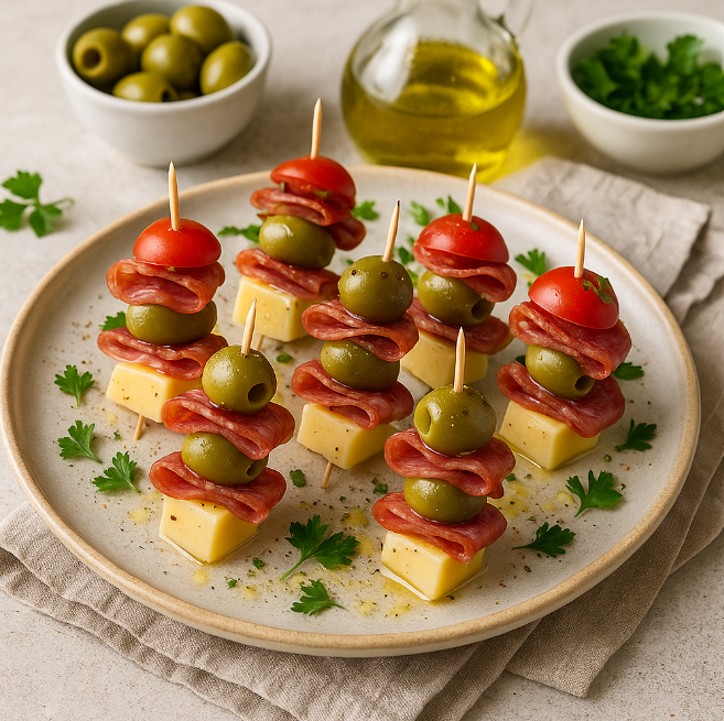 Шпажки с оливками, сыром и колбасой рецепты от Дарики