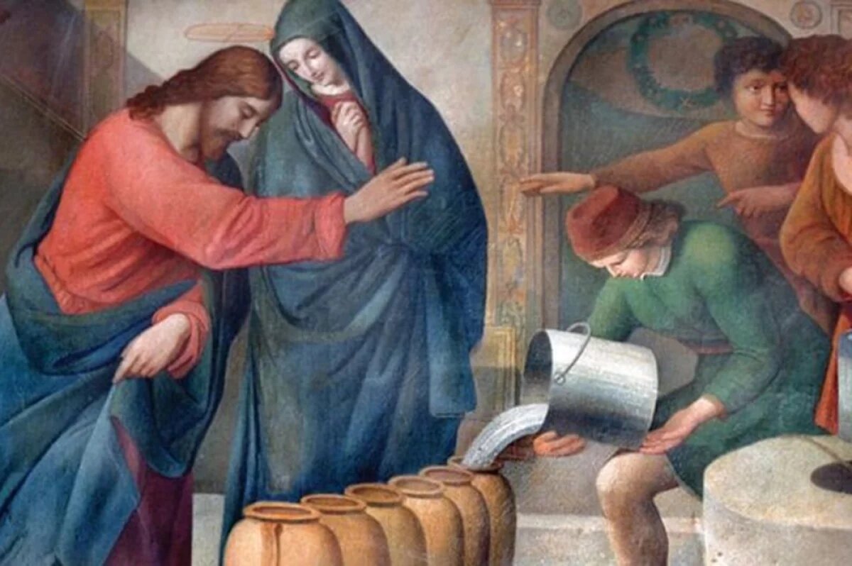    Фреска с изображением претворения воды в вино.