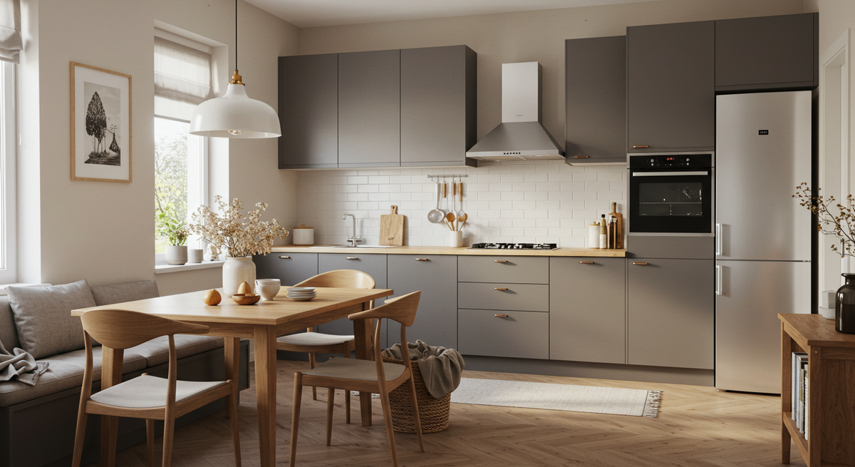 Современный стиль и домашний уют могут быть в гармонии: продуманные детали, тёплый свет и комфорт создают на кухне атмосферу, куда хочется возвращаться снова и снова.