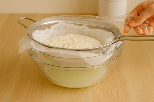 накрываем емкость пищевой плёнкой и убираем в холодильник на 6–8 часов