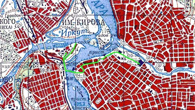 Зеленым обозначена бывшая узкоколейка, информация С. Костыгов, источник https://railway-archive