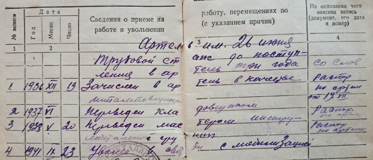 Запись в трудовой книжке