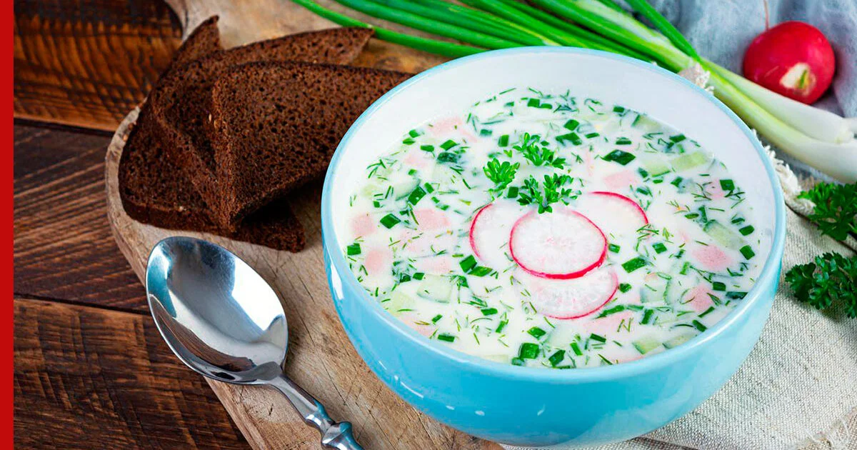 Окрошка на кефире с колбасой