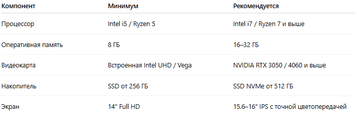 Минимальные и рекомендуемые требования для DTX Studio