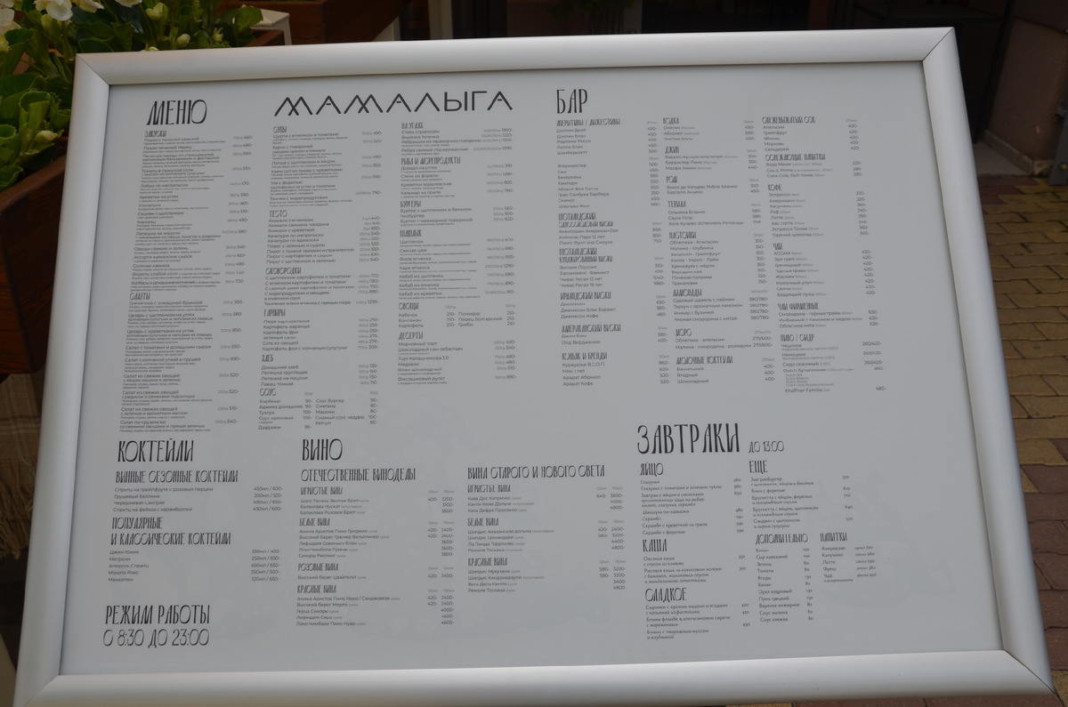 Мамалыга, меню. Июнь 2025, Кисловодск
