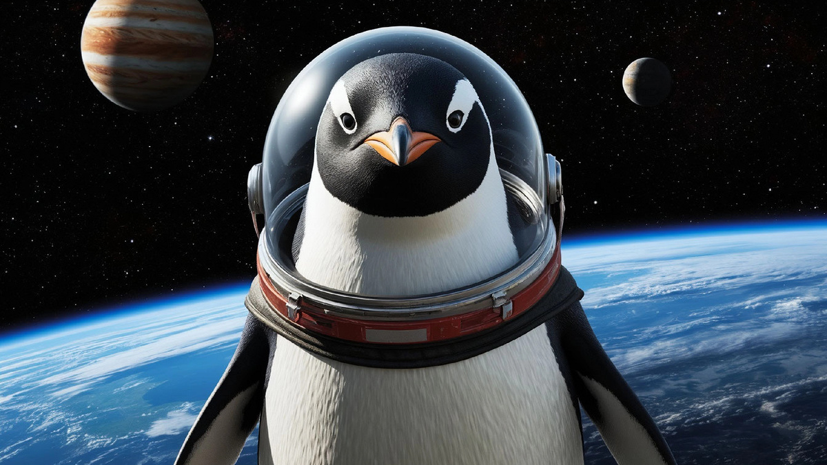 Пример созданного MidJourney изображения — "космический пингвин"
