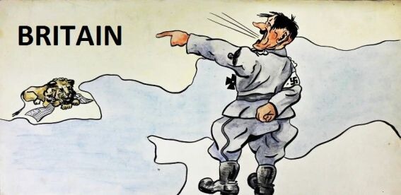 Карикатура на Гитлера и его план захвата Англии. Художник - Н. В. Смирнова, 1944 г.