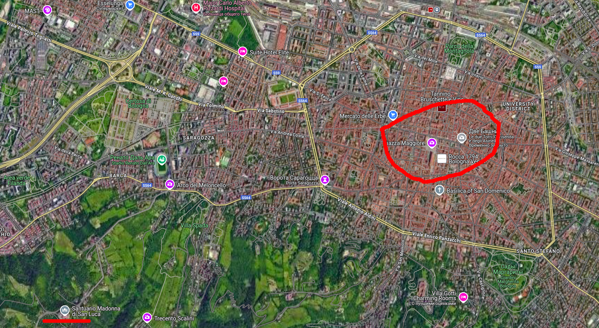 Болонья на карте Гугл