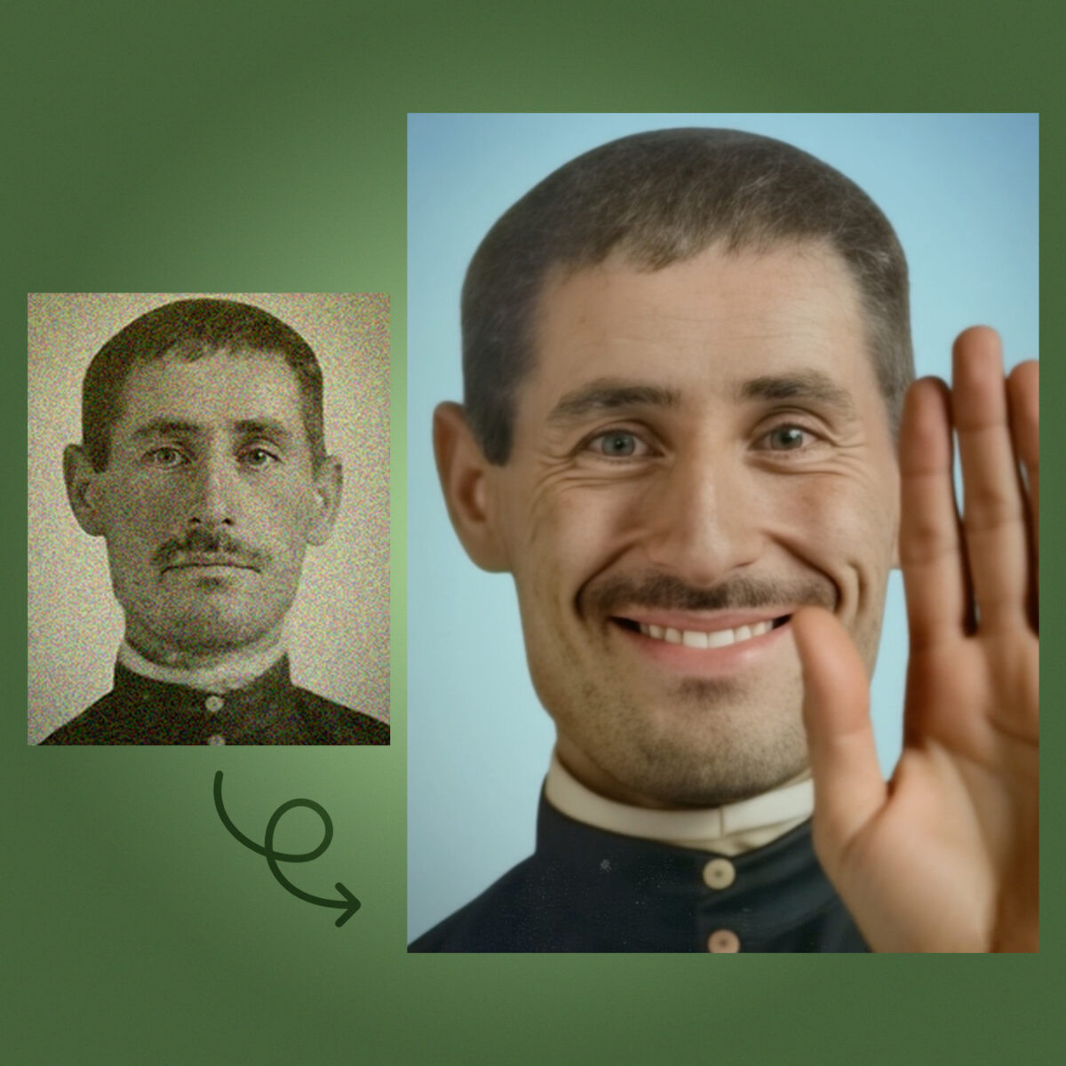 На фото — мой прадед, Медяный Фёдор Петрович. Именно с него начался этот путь — от пожелтевшего снимка до живого видео, где он будто снова с нами.