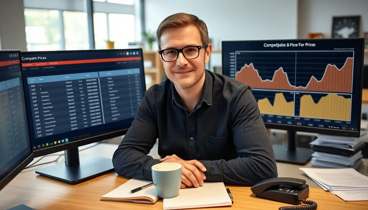    Маркетолог изучает динамику цен на основе анализа. datalopata