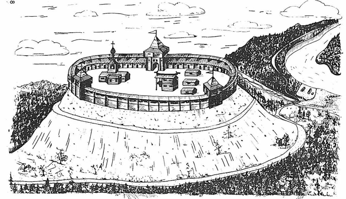 Реконструкция Подчуршинского городища (по Л. Д. Макарову)