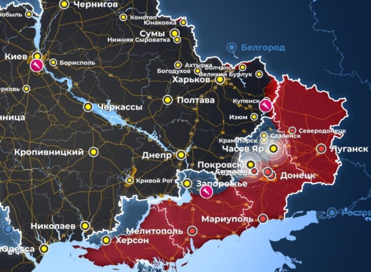     Оперативная обстановка на линии фронта СВО. Источник: opermap.mash.ru.