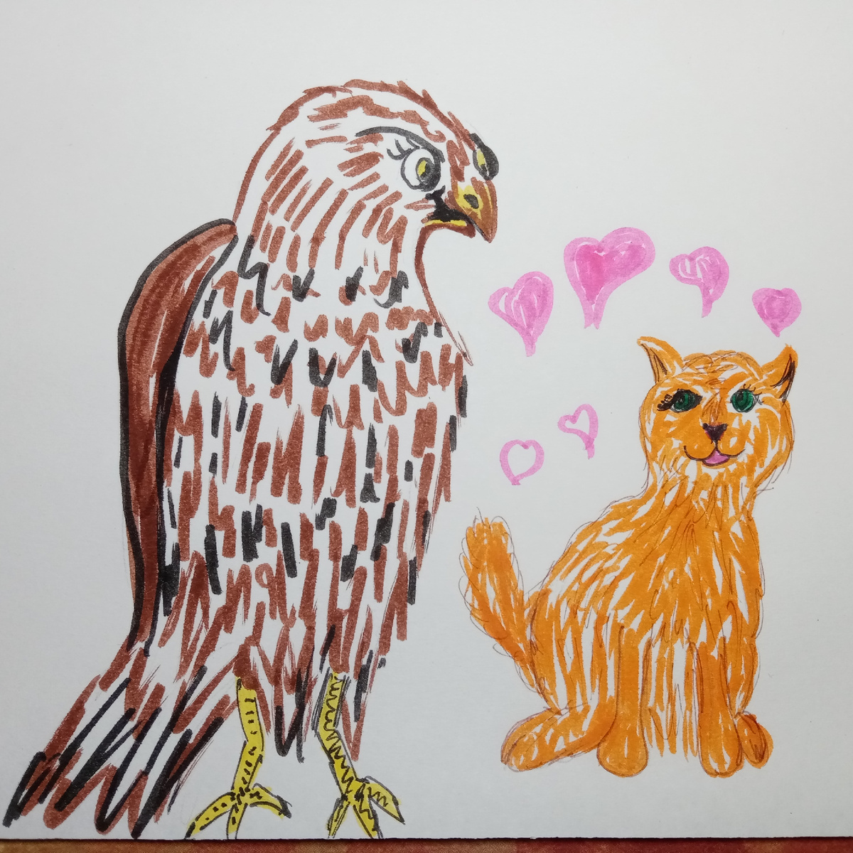 Увидев котёнка, Ястребица перестала быть столь воинственной. Разве может котёнок, хоть кого-то оставить равнодушным 😉