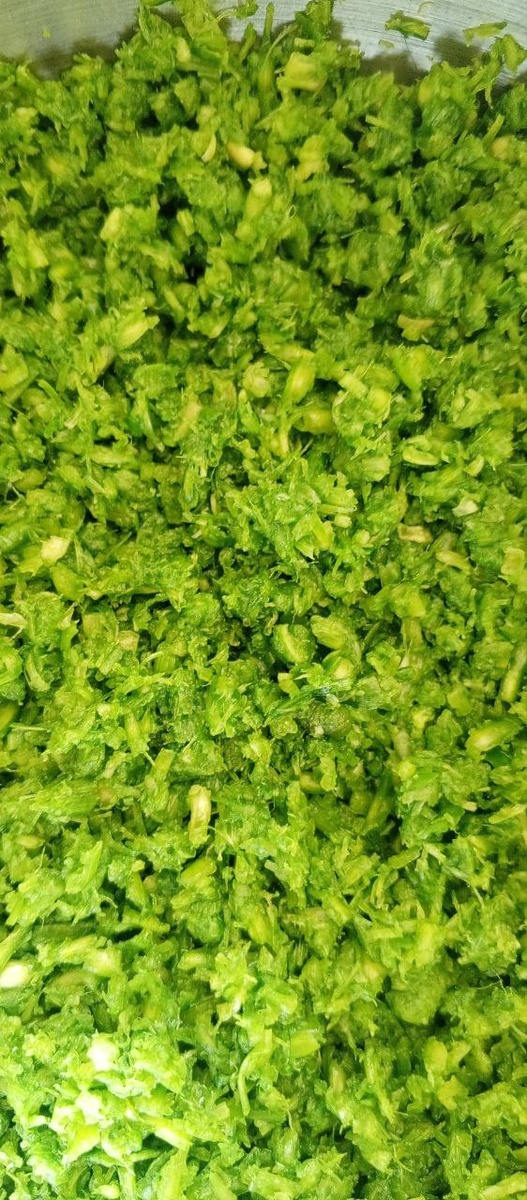 перекручиваем стрелки чеснока на мясорубке . ЭЛЕКТРОМЯСОРУБКА МОЖЕТ НЕ ВЫДЕРЖАТЬ НАГРУЗКИ . Я ИСПОЛЬЗОВАЛ РУЧНУЮ. первая прокрутка оставляет крупные куски придётся крутить дважды. добавляем соль и вуаля. если желаете можете добавить укроп или пертрушку. 