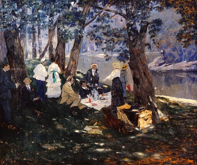 Алексей Исупов. Пикник. 1915. Фанера, масло. 104,5 х 123,5. Вятский художественный музей имени В.М. и А.М. Васнецовых