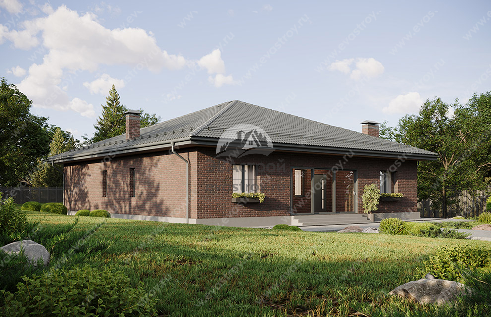 Проект одноэтажного дома до 210 м2 с кабинетом и террасой