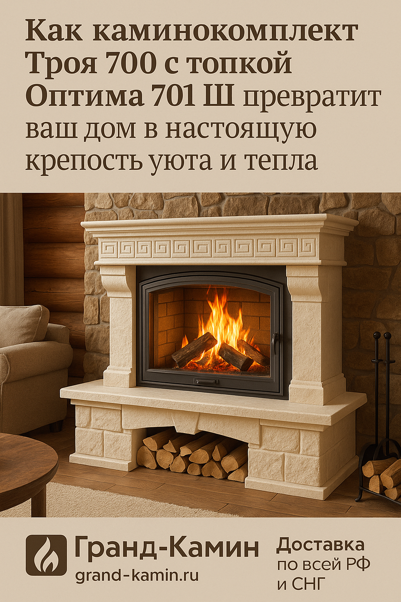    Как каминокомплект Троя 700 с топкой Оптима 701 Ш превратит ваш дом в настоящую крепость уюта и тепла Kamin