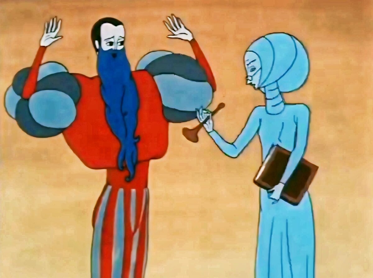 Кадр из мультипликационного фильма для взрослых "Очень синяя борода".