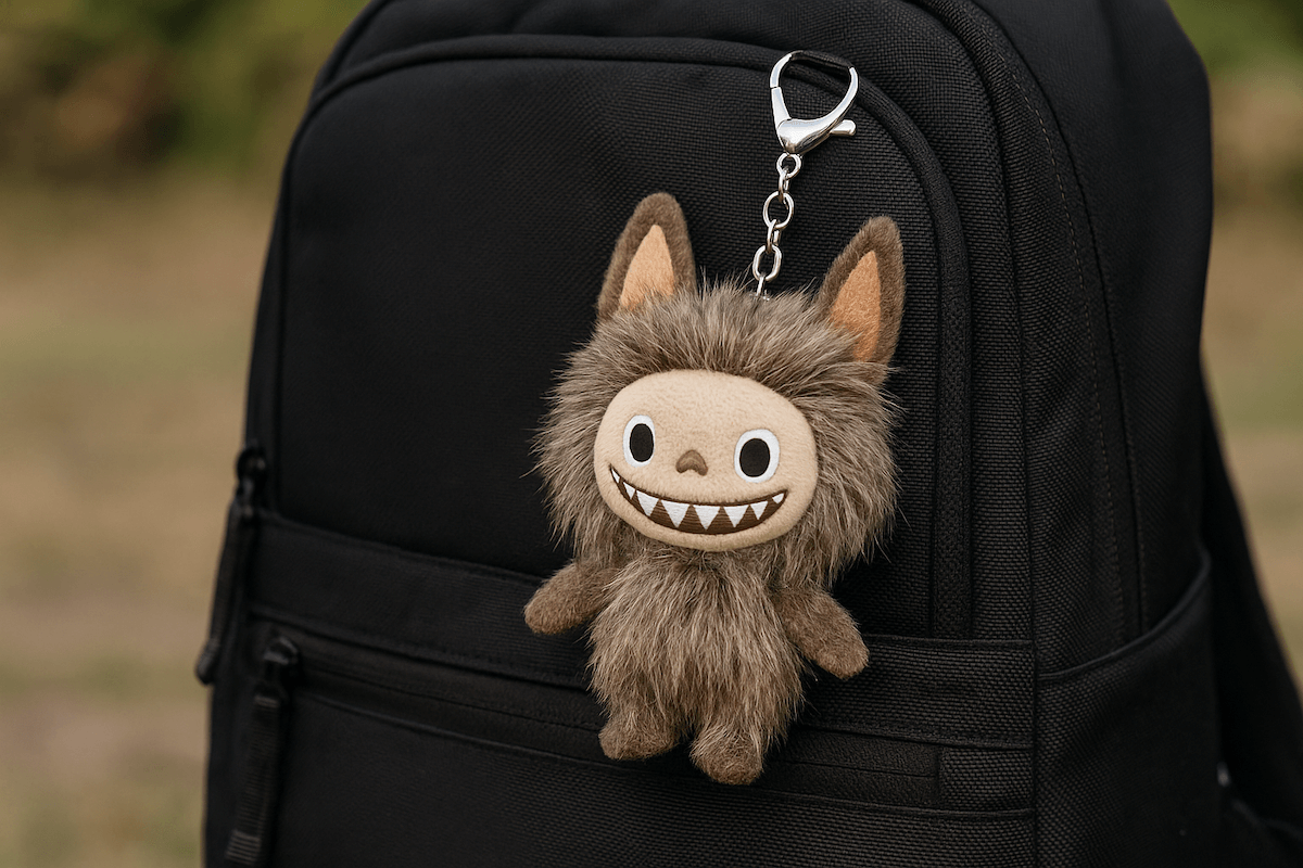Лабубу-брелок на рюкзаке