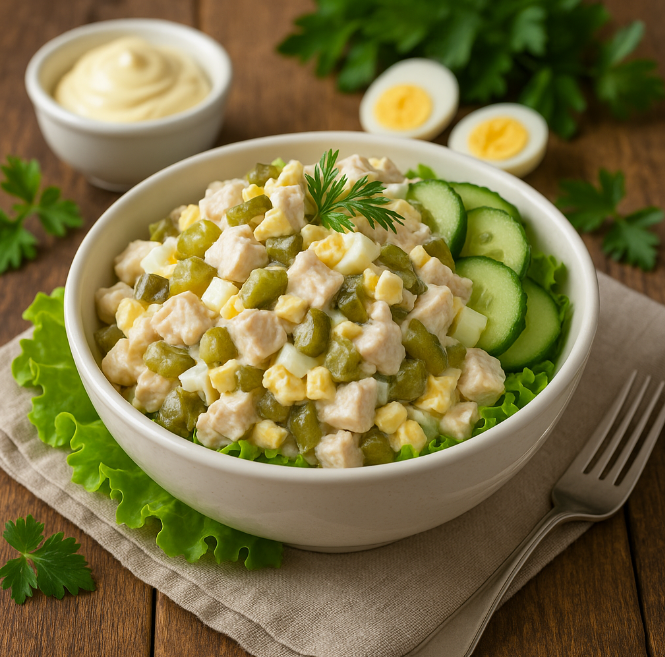 Курица с огурцами, яйцами и майонезом рецепты от Дарики