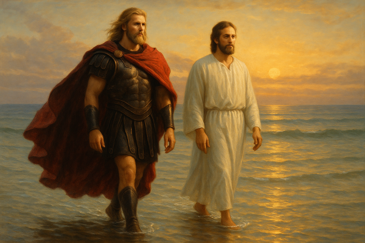 Разговор двух фигур, идущих по воде — Христа и Христофора — это не просто мистическая сцена. Это центр тяжести всей книги.