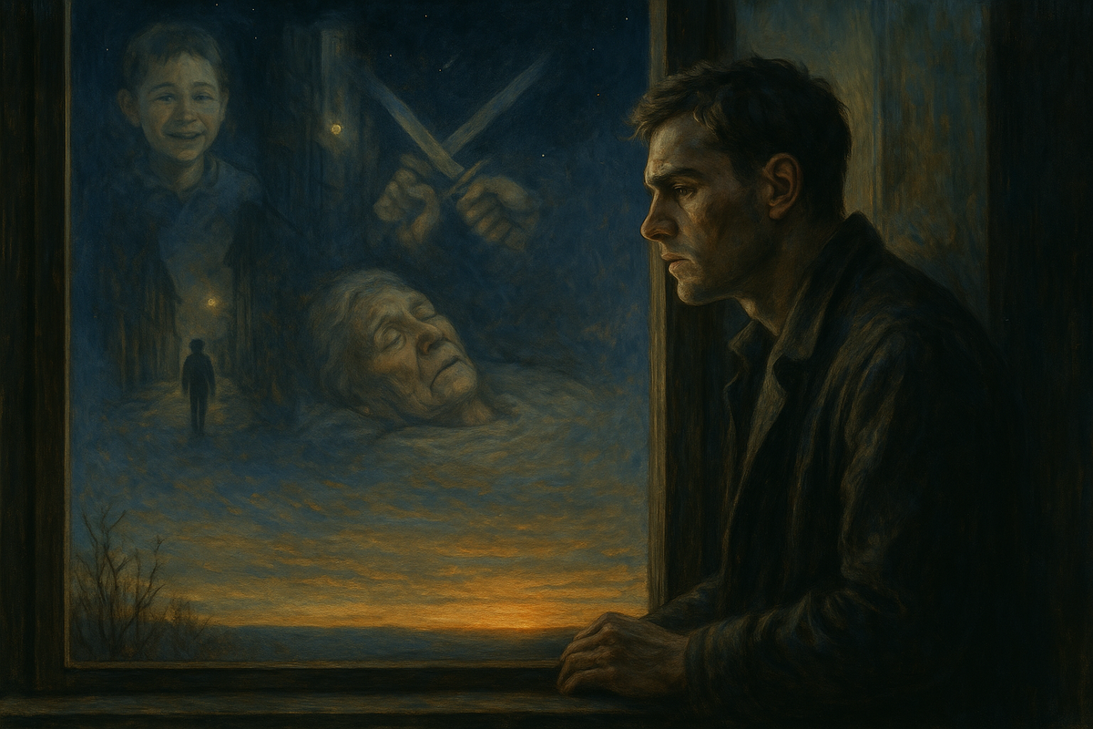 Глава начинается с ночного окна, весенней темноты и звёздного неба — символического портала в иное измерение.