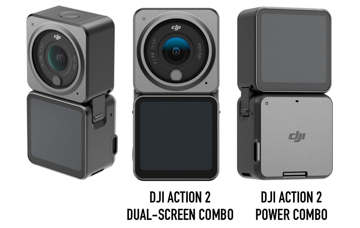 Два варианта комплектации экшн-камеры DJI Action 2: Dual-Screen Combo и Power Combo