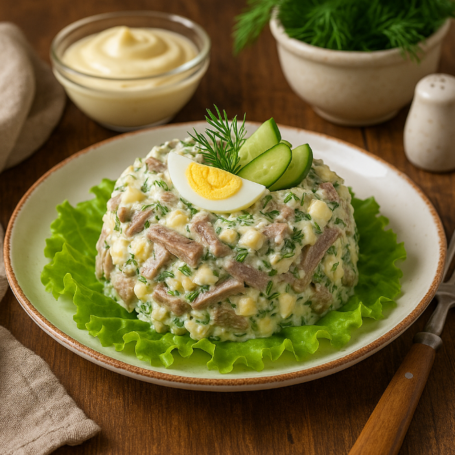 Салат с языком, яйцом и зеленью рецепты от Дарики
