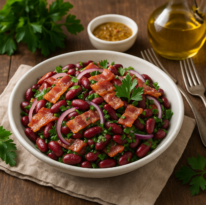 Салат с копчёным беконом и фасолью рецепты от Дарики