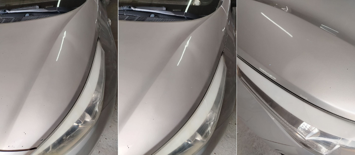 Множественные сколы и вмятины на капоте